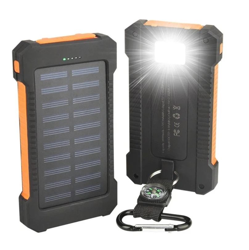 Solar Power Bank for Outdoor Camping with Compass and Flashlight