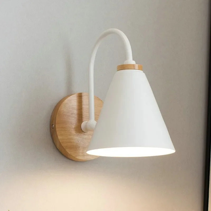 Minimalist Metal Wall Light with Wooden Accent