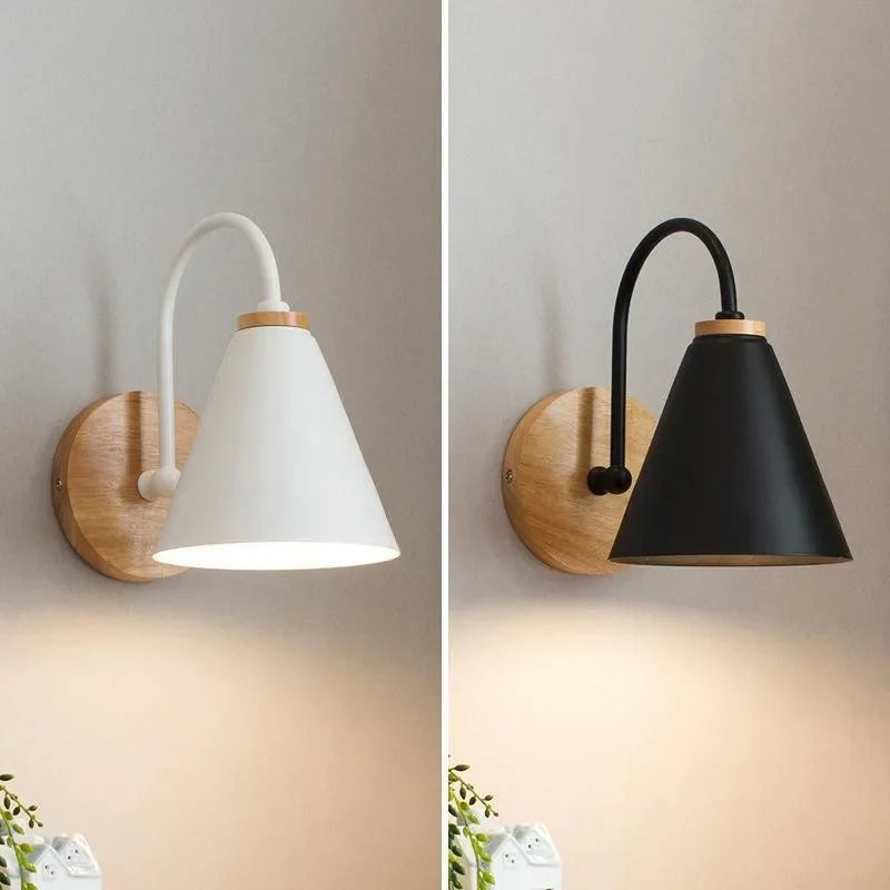 Minimalist Metal Wall Light with Wooden Accent