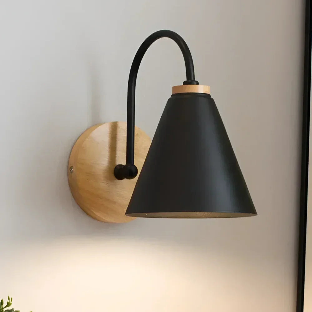 Minimalist Metal Wall Light with Wooden Accent