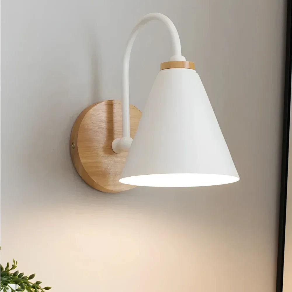 Minimalist Metal Wall Light with Wooden Accent