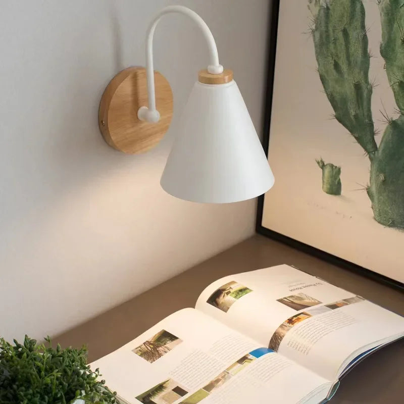Minimalist Metal Wall Light with Wooden Accent
