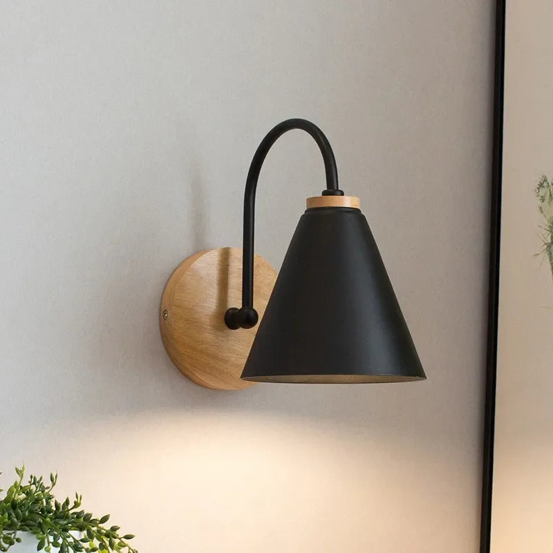 Minimalist Metal Wall Light with Wooden Accent